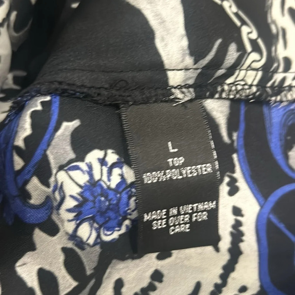 AB Studio Women’s Chain Print 3/4 Sleeve V-Neck Collarless Shirt Large - Picture 10 of 10